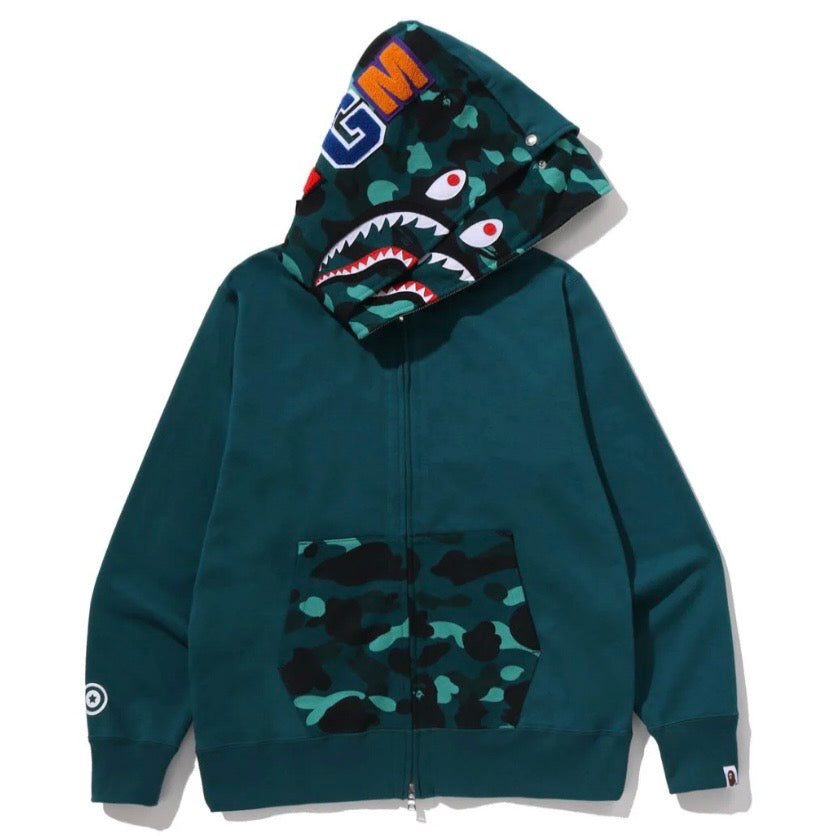 BAPE COLOR CAMO SHARK FULL ZIP DOUBLE HOODIE 1M30-115-009