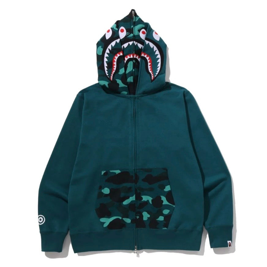 BAPE COLOR CAMO SHARK FULL ZIP DOUBLE HOODIE 1M30-115-009