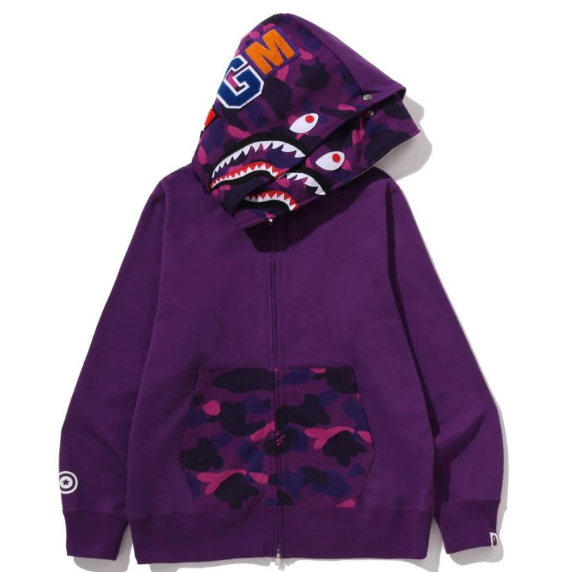 BAPE COLOR CAMO SHARK FULL ZIP DOUBLE HOODIE 1M30-115-009